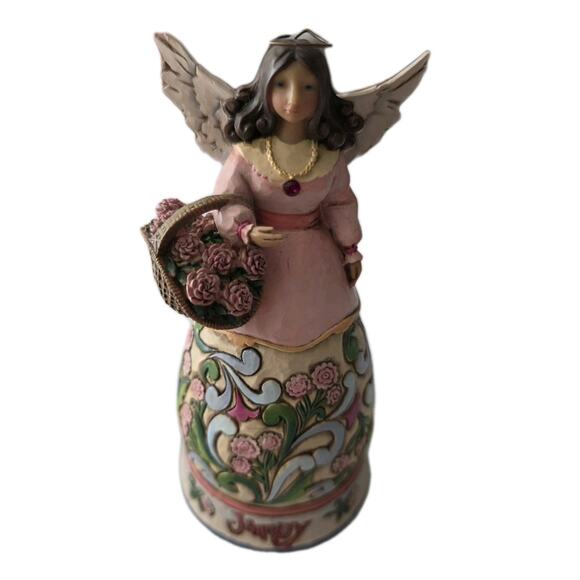 Jim Shore January Angel Birthday Girl Garnet Stone Figurine #4012550 Carnations - Picture 3 of 12